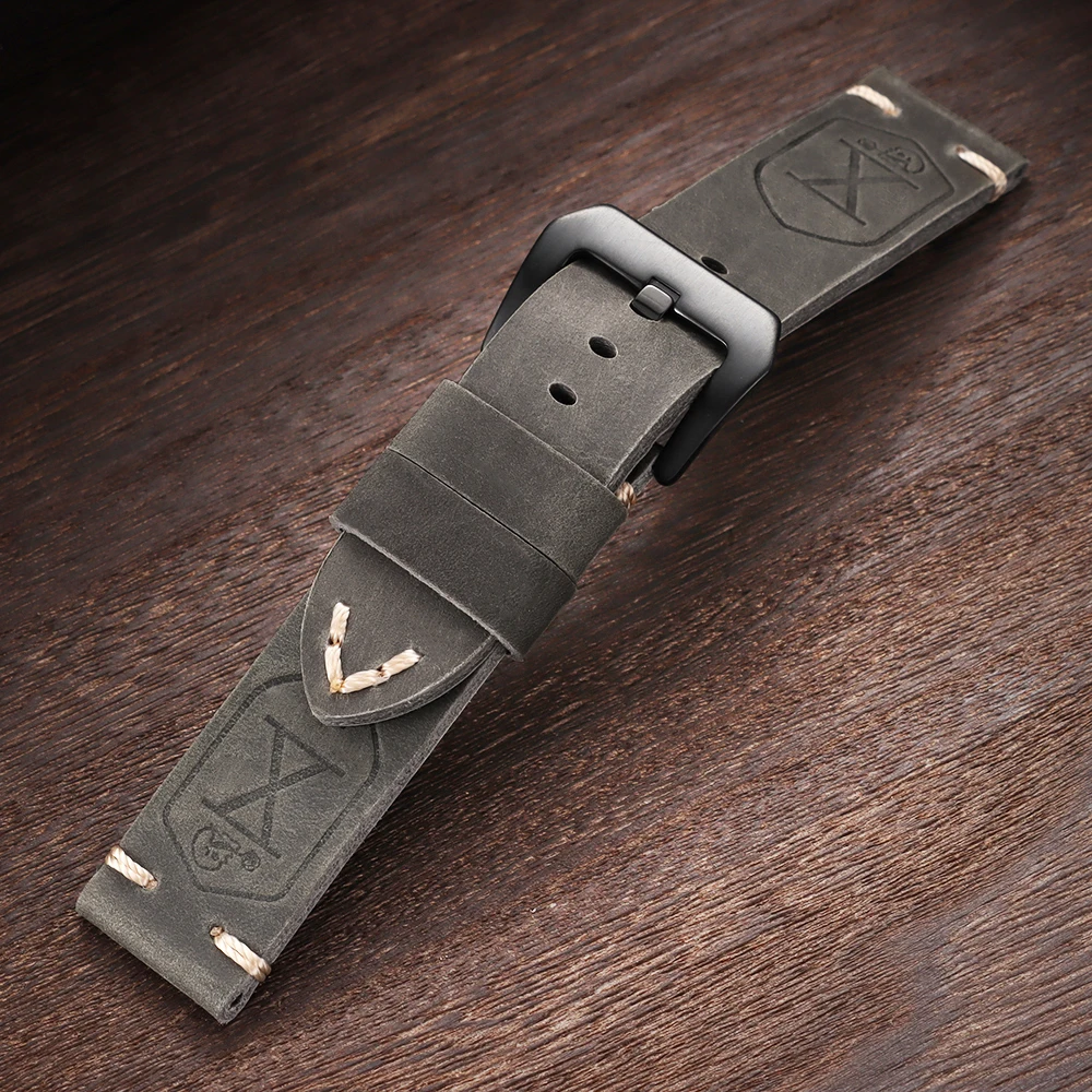 Dark Brown Genuine Leather Men's Wrist Bracelet with Universal Stitching Strap