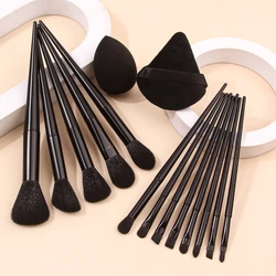 13 - Piece Soft Black Makeup Brush Set with Triangular Sponge and Beauty Blender (Black)