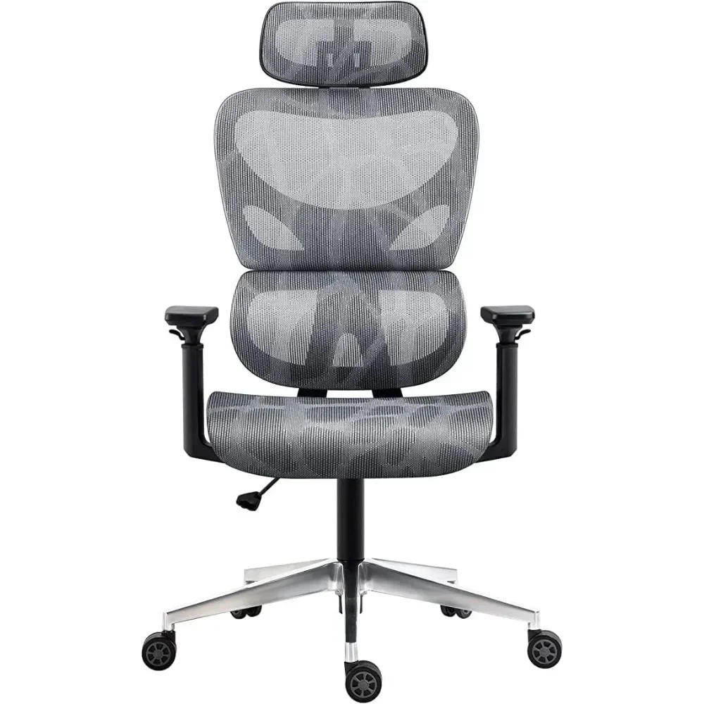 ergonomic mesh chair with adjustable armrests, headrest, and lumbar support for comfortable office seating