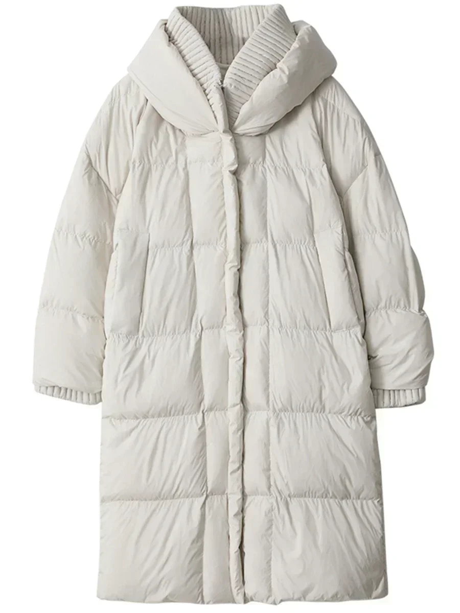 CHIC VEN Korean Women's Down Coats White Loose Hooded Long 90 White Duck Down Jacket Thick Warm Coats Parkas Autumn Winter