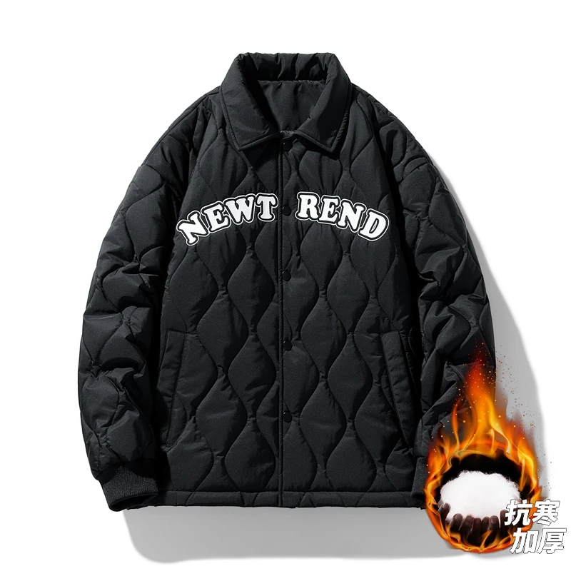 Men's Winter Baseball Clothes Letter Embroidered Lapel Jacket Cardigan Parkas Cotton-Padded Jacket Unisex Thick Warm Vintage