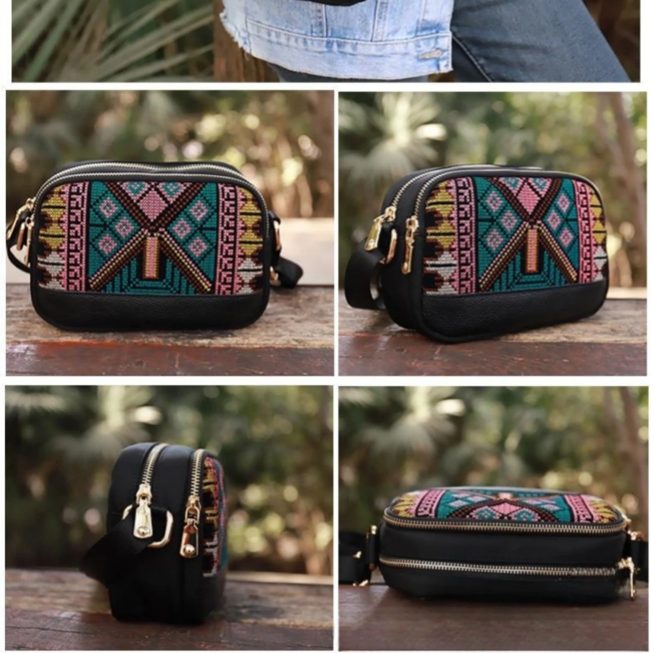 Ethnic Style Double Layer Embroidery Mobile Phone Bag Oxford Textile Art Women's Bag Lightweight Retro Embroidery Simple Fabric