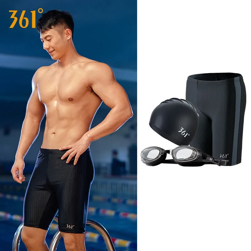

Men Professional Swim Trunks Glasses Beach Shorts Cap Quick Dry UV Protection Running Water Sport Surf Bathing Briefs Goggels