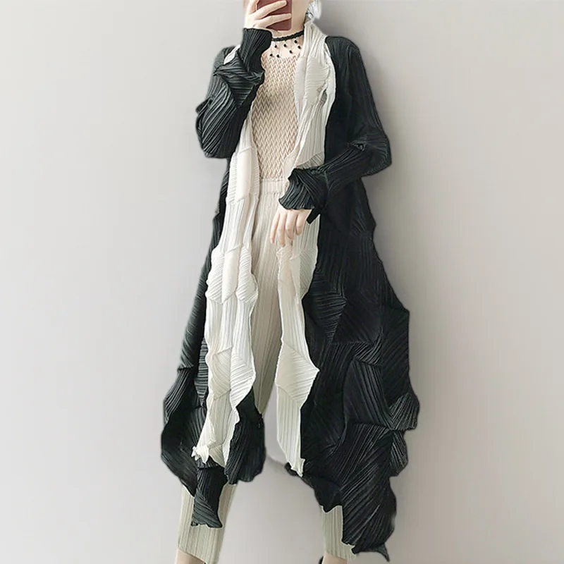 

COZOK Irregular Design Pleated Trench Coat Thin Women Long Sleeve Loose Big Size High Quality Spring New Jacket WT3112