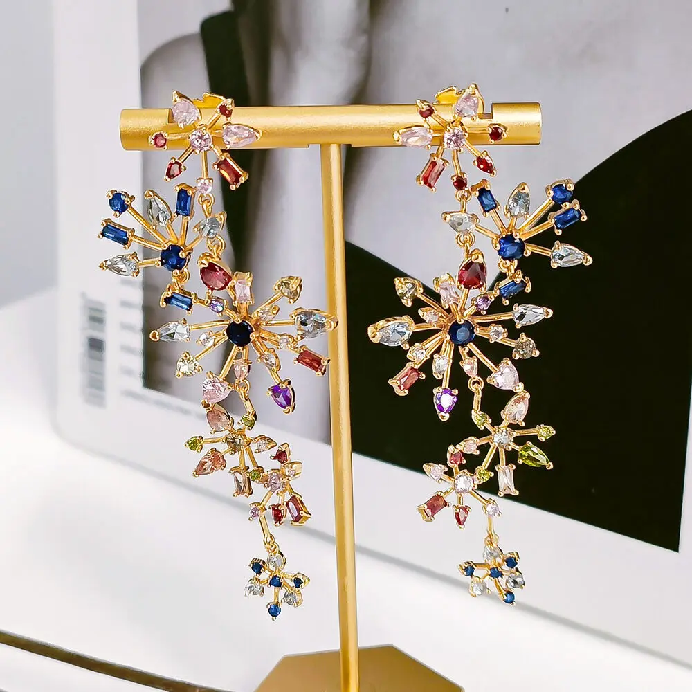 

Shiny earrings Colorful Fireworks Shape Crystals Shining Flower Stud Earrings
