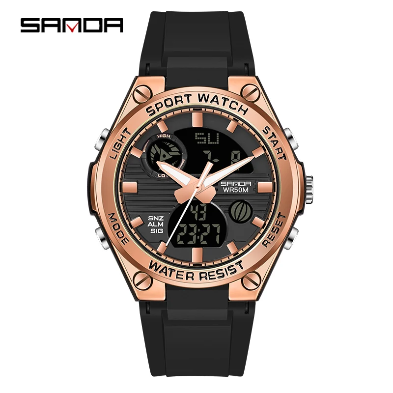 SANDA Luxury Ms LED Digital Sport Watch Fashion Casual Gold Wrist Watch Women Girl Military Waterproof Wristwatches Montre Dames 