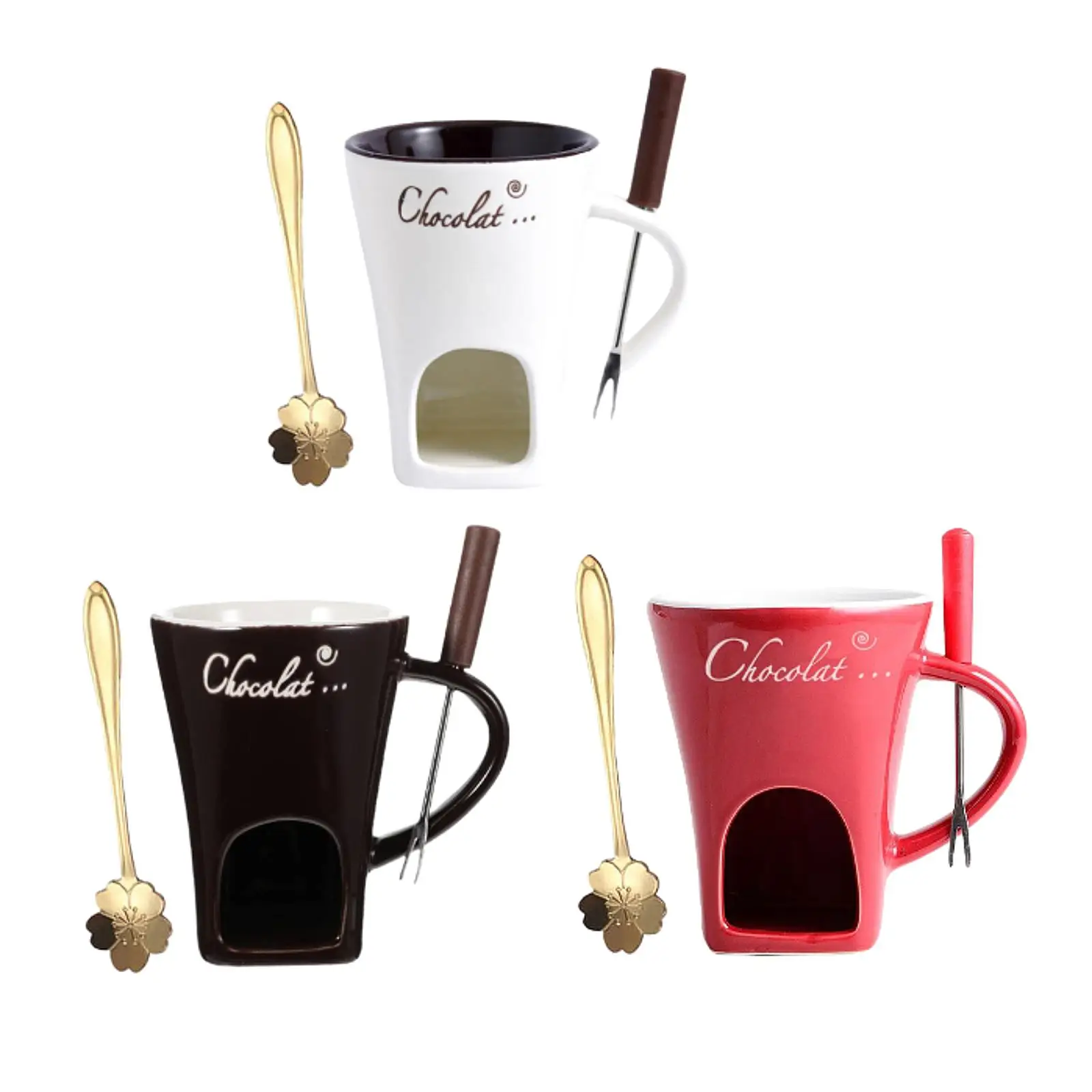 Fondue Mug Chocolate Melting Cup with Fork and Spoon Cheese Butter Warmer for Anniversary Birthday Home Kitchen Dinner Cooking