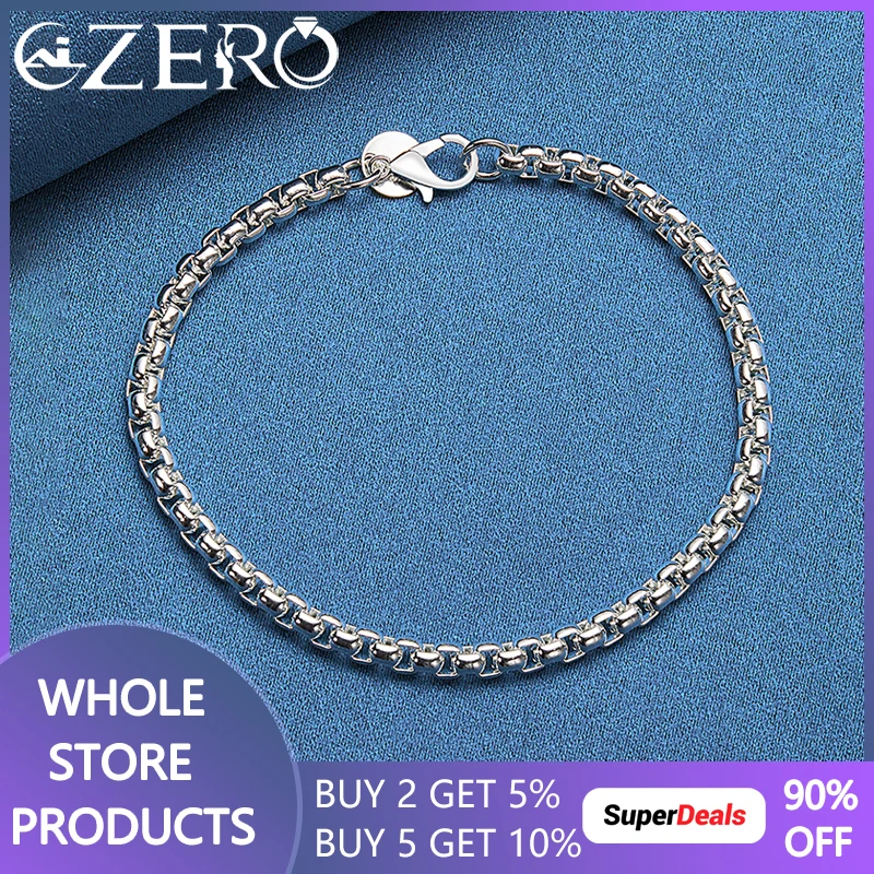 

ALIZERO 925 Sterling Silver Round 4MM Box Chain Bracelet For Women Fashion Wedding Party Charms High-Quality Jewelry Gift