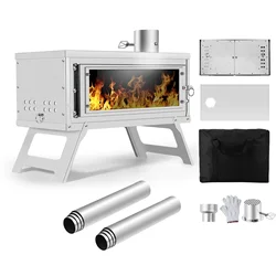CHANGE MOORE Foldable Wood Burning Stove Removable Camp Tent Stove with Chimney Pipe Camping Hiking Fishing Stove