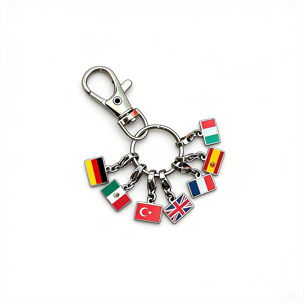 HIPEE 10*6.6mm Country Flag Charms Keychain Stainless Steel Fashion Bagchain Recording Your Travel Memories