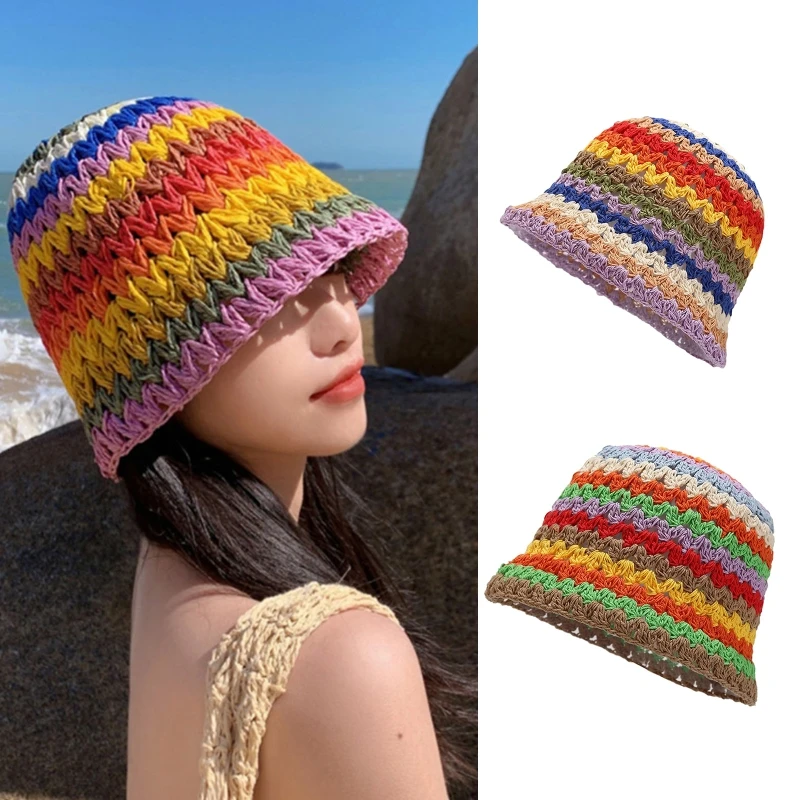 Handmade Crochet Bucket Hat Rainbow 