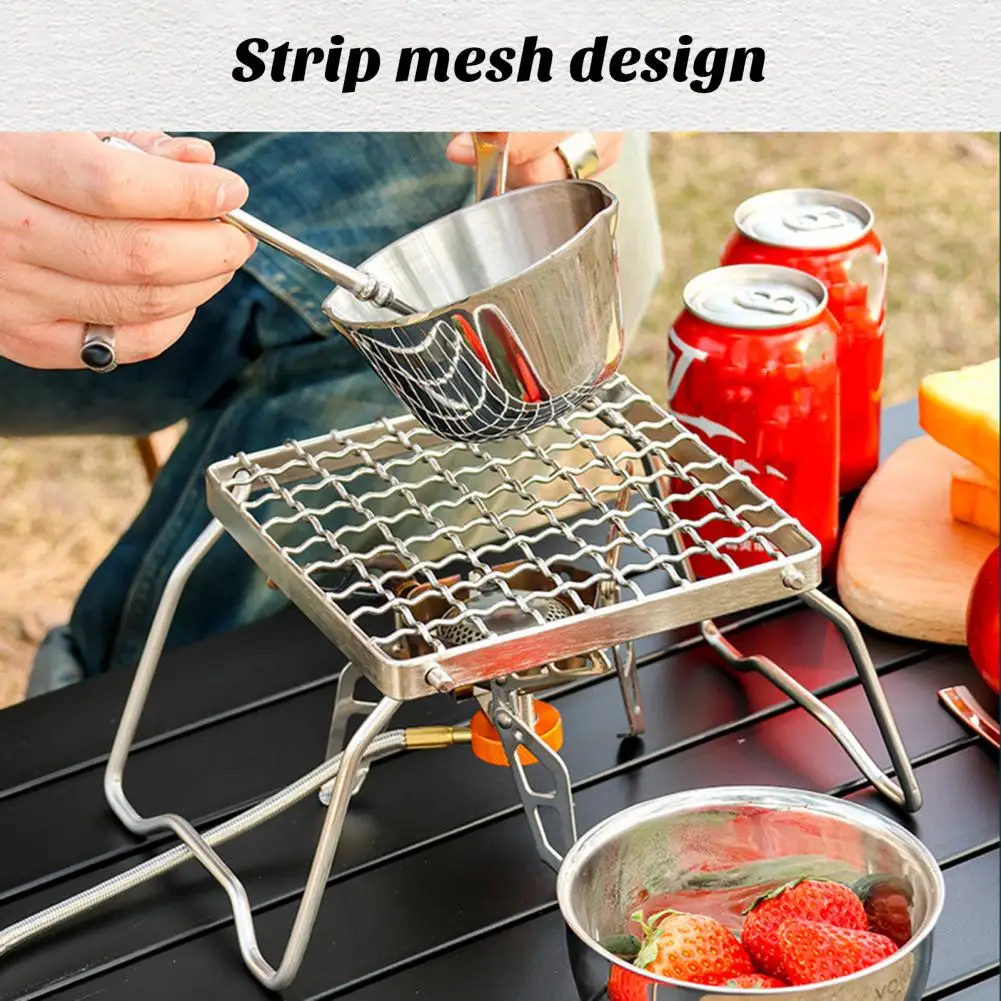

Stainless Steel Grill Gas Stove Stand High Stability Heat-Resistant Portable Folding Picnic BBQ Grill Grate Camping Supplies