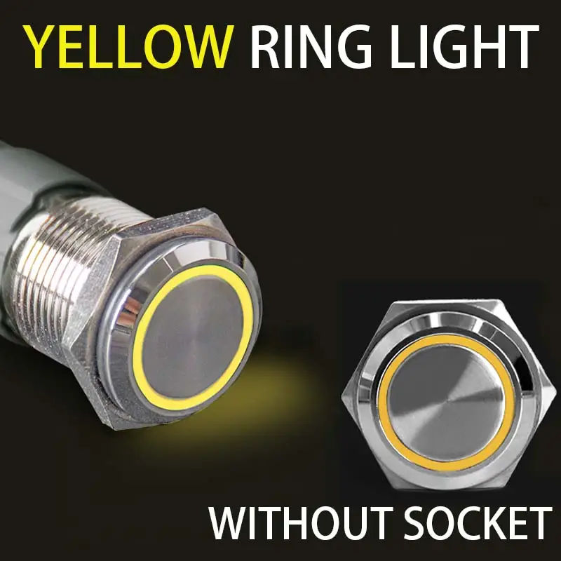12 16 19 22mm With Wire Waterproof Metal Push Button Switch  LED Ring/Power Light Momentary Latching   5/12/24/220V silver1NO1NC - Image 11