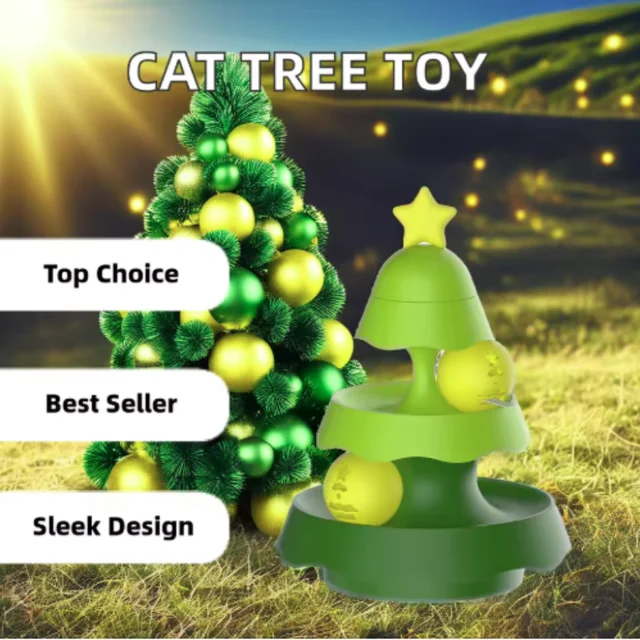 Christmas Tree Cat Carousel Multi functional Track Luminous Ball Cat Toy Self Hi Soothing Sound Ringing Cat Toy 3