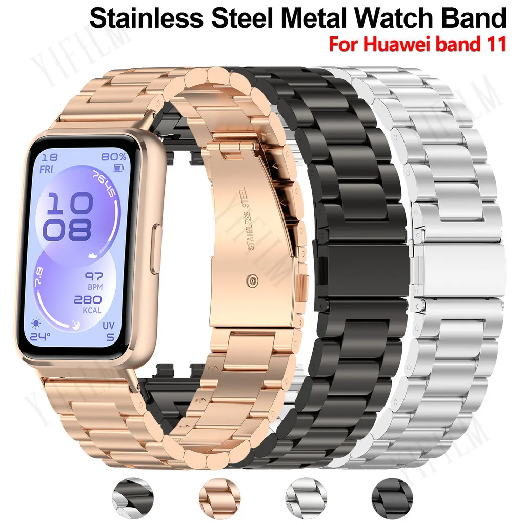 Premium Stainless Steel 3-Bead Watch Band with Butterfly Clasp Bracelet