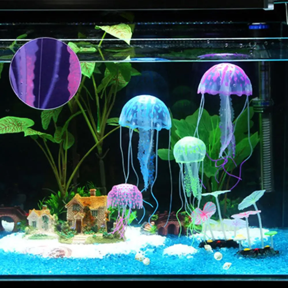 Fluorescent Small Aquatic Landscape Floating Jellyfish Aquarium Decoration Tank Ornament Simulation Jellyfish Silicone Software fish tank decorations aquarium ornaments