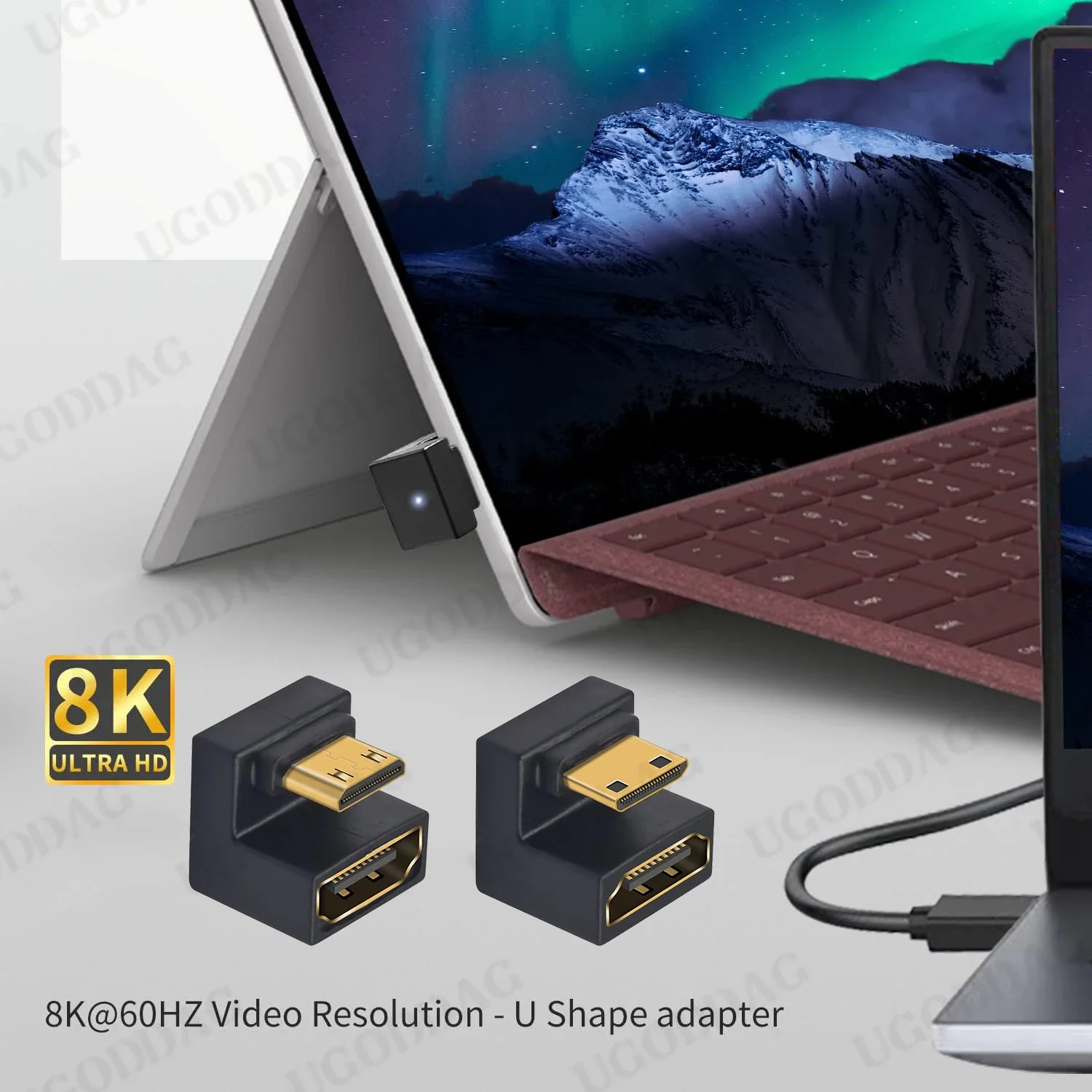 HDMI-compatible Female to Mini-HD Male U Shaped Adapter 180 Degree 8K@60Hz UP/Down Angle For Portable Monitor Notebook Camera