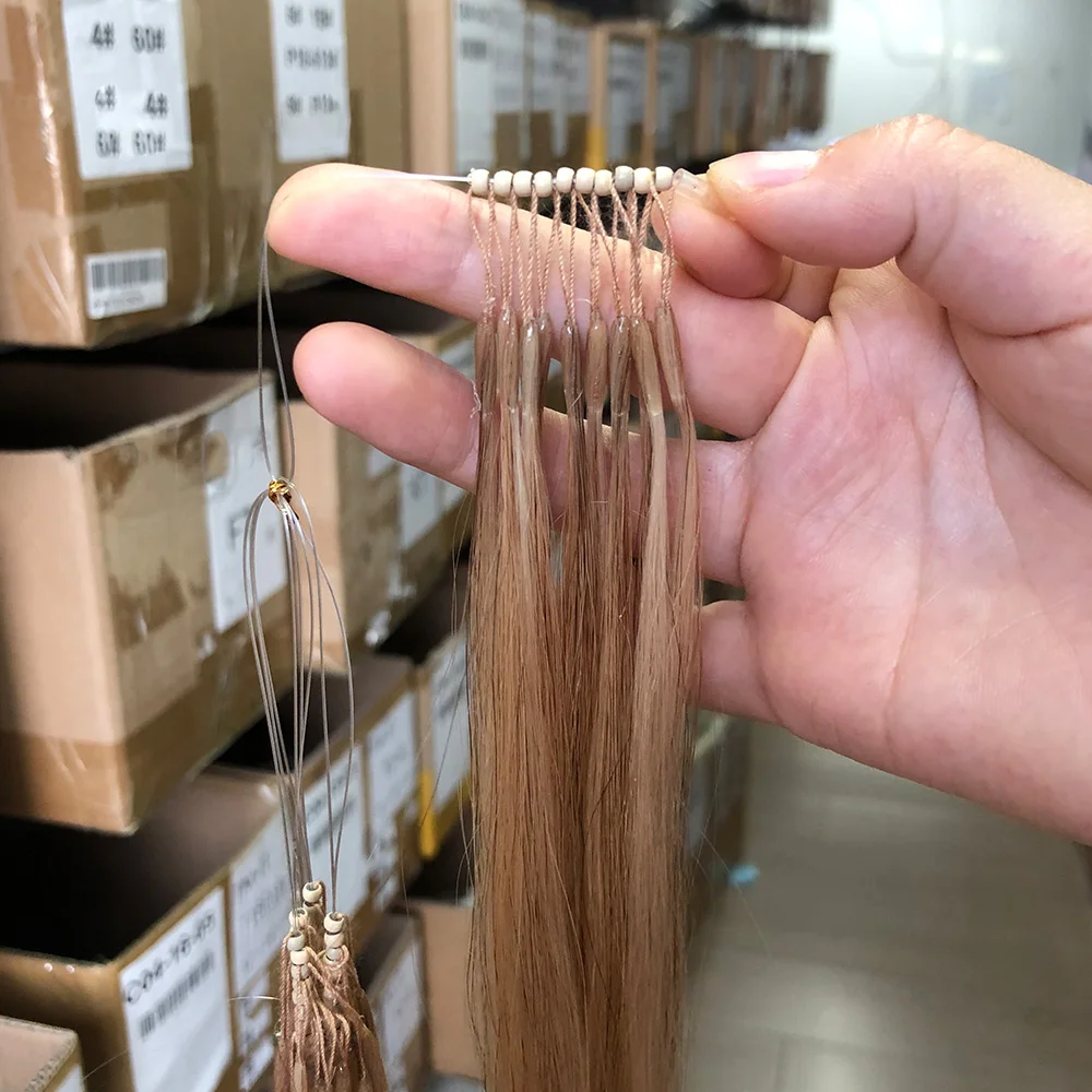 8D Micro Bead Human Hair Extensions 100% Human Hair Highlights Brown Invisible Silicone Nano Ring Bead Extensions