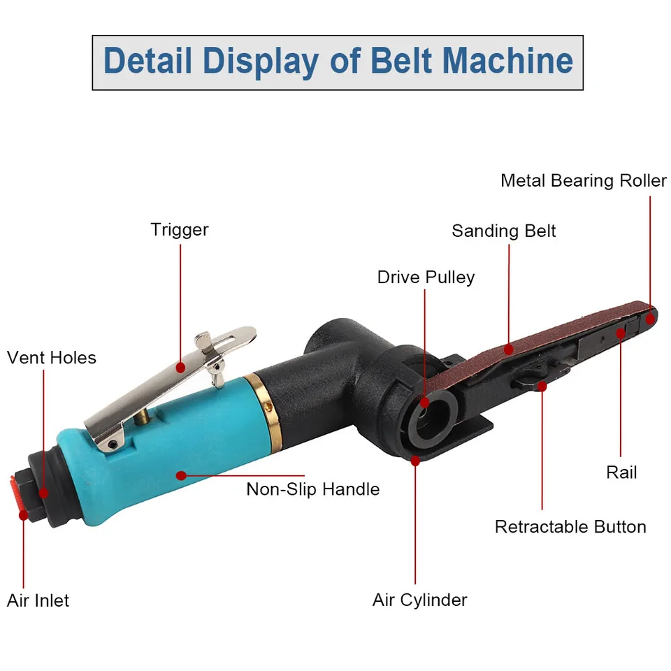 Air Belt Sander Adapter For Type 100 Angle Grinder Pneumatic Tool For Deburring Sanding And Finishing With Efficient Grinding And Interchangeable Sand Belt