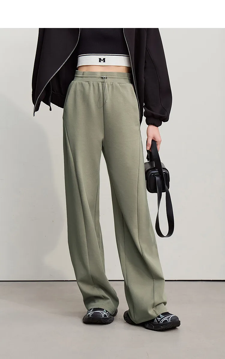 Amii Cotton Pants For Woman 2026 Autumn New Adjustable Rubber Band Waist Casual Pants Long Wide Leg Knit Women Trousers 12641040