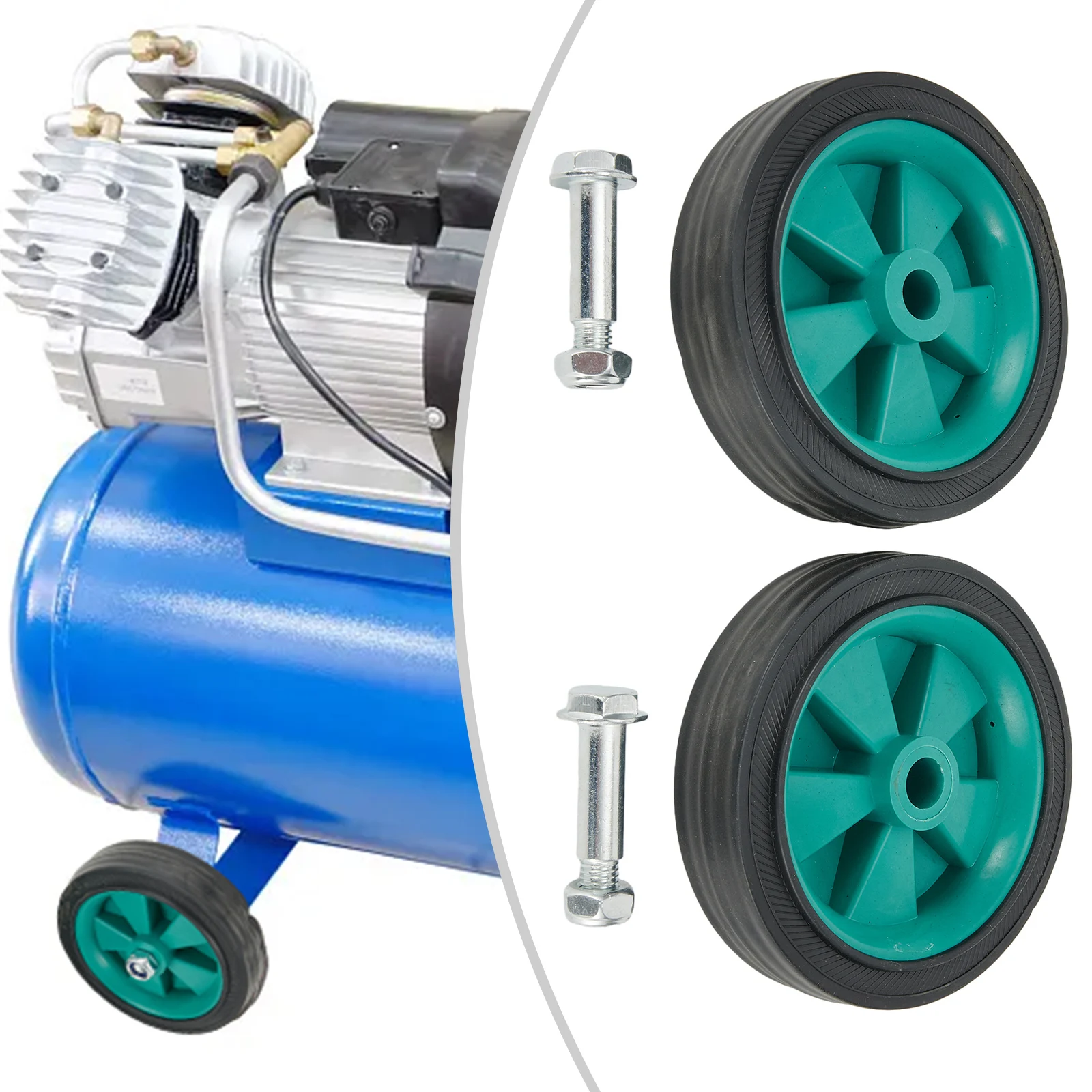 

2Pcs Green Air Compressor Wheel Replacement Shockproof Caster Silent 5 Inch Non-slip Air Compressor Tool Parts Replacement