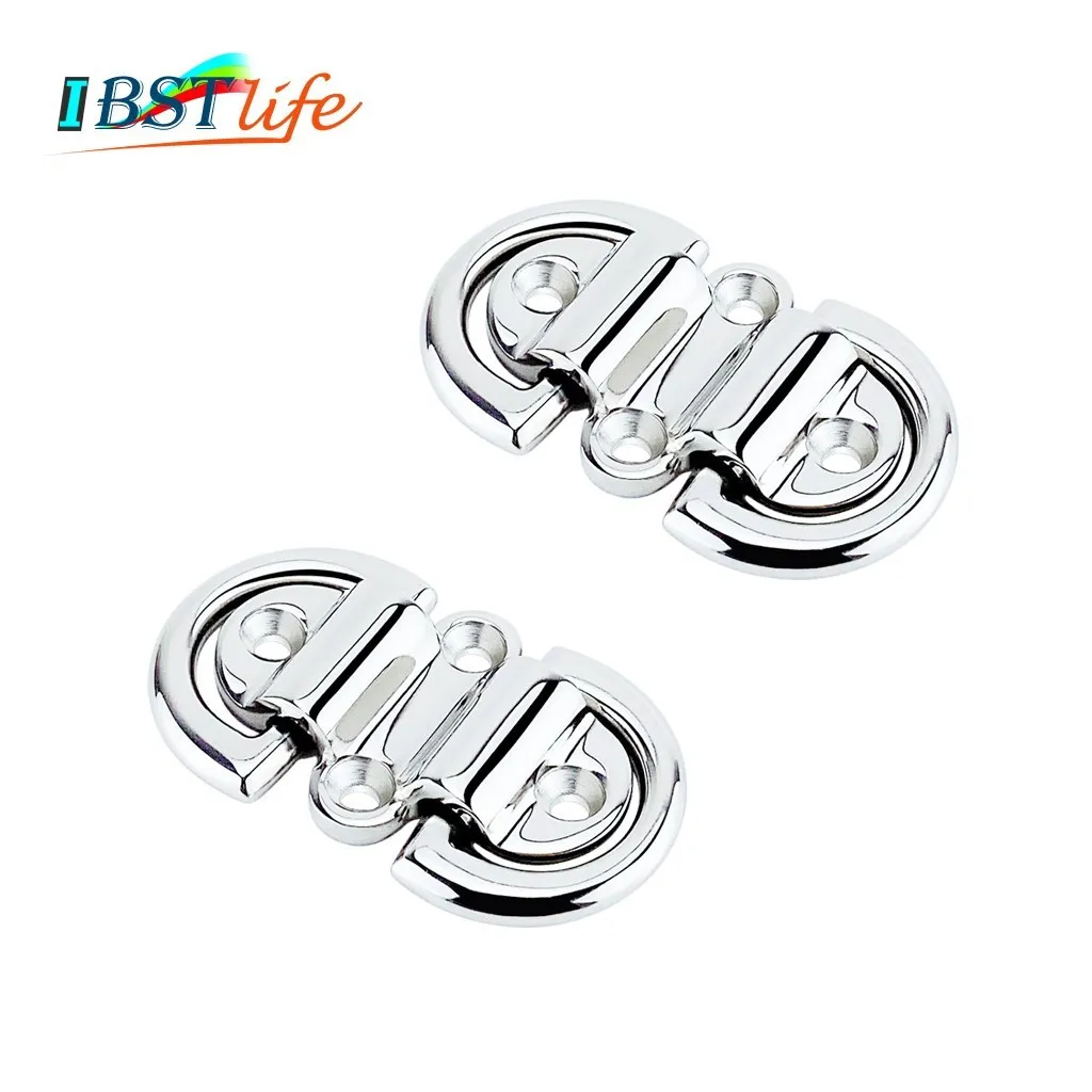 

2X Stainless Steel 316 Double D Ring Deck Folding Pad Eye Lashing Tie Down Cleat Yacht Motorboat Truck Polish Boat Marine Grade