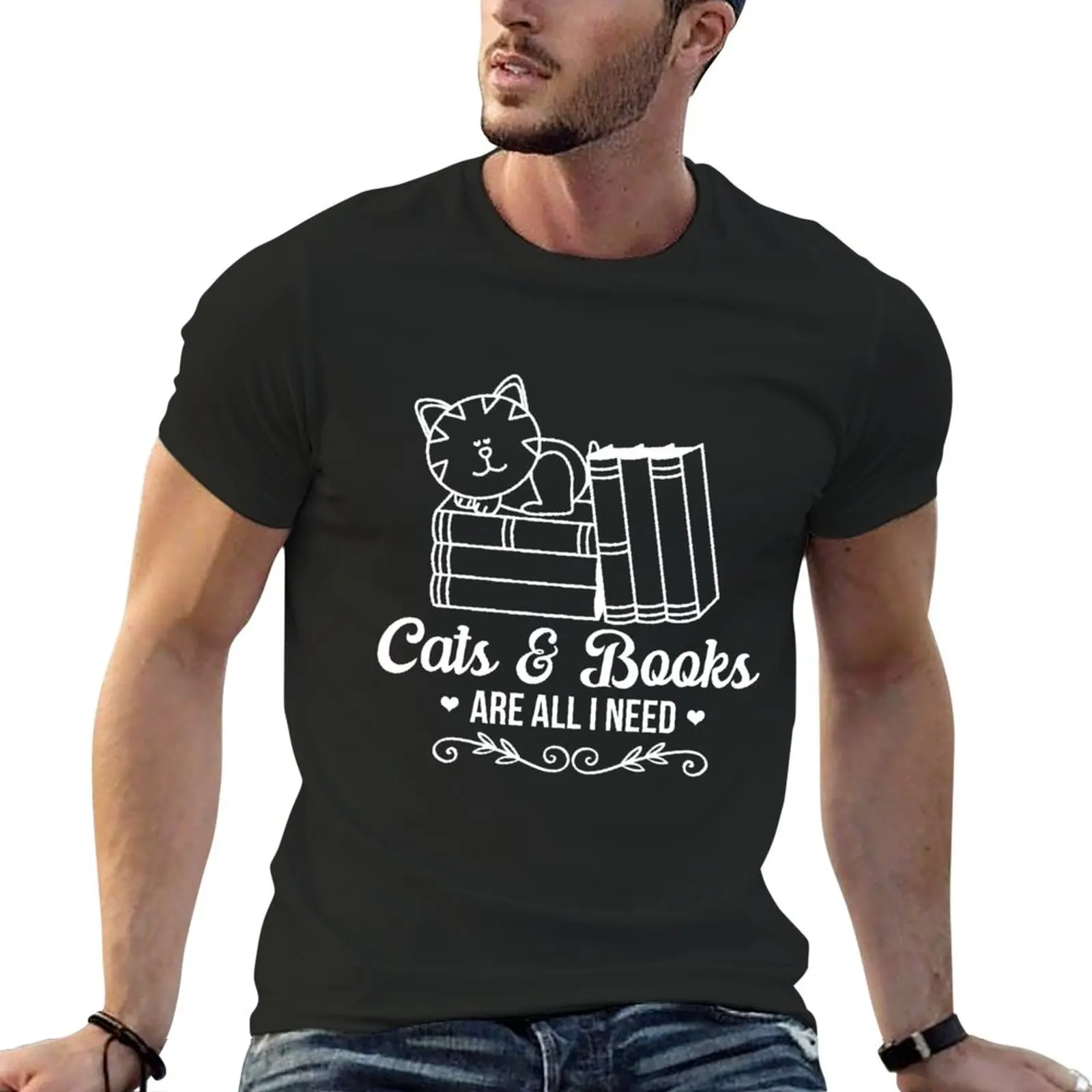 

CATS AND BOOKS T-Shirt sweat shirt Aesthetic clothing tops men t shirt