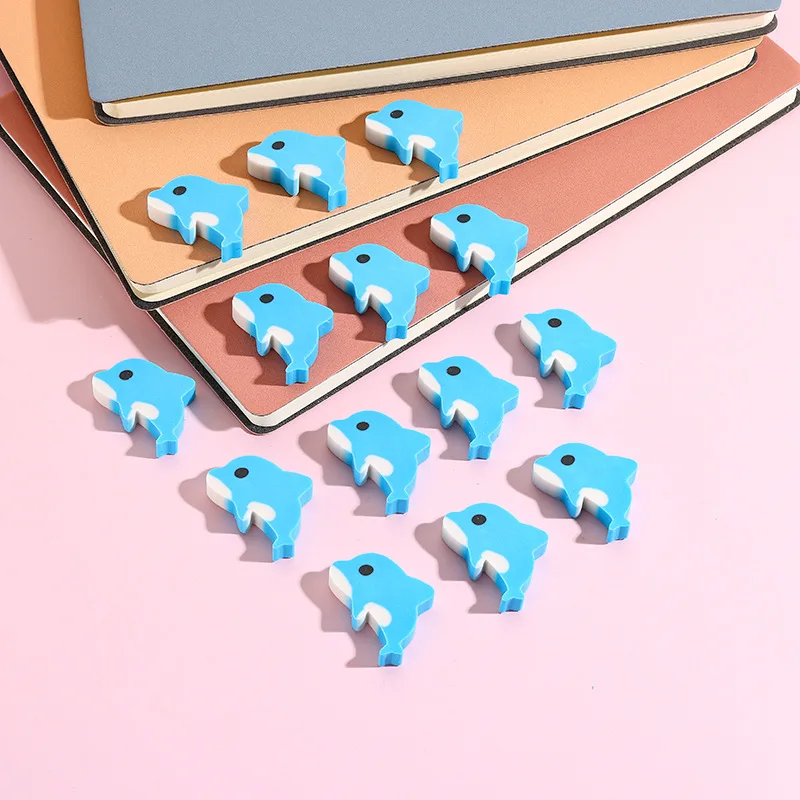 10Pcs/Lot Kawaii Dolphin Pencil Eraser Cute Cartoon Marine Animal Small Rubber Kindergarten Elementary School Office Stationery