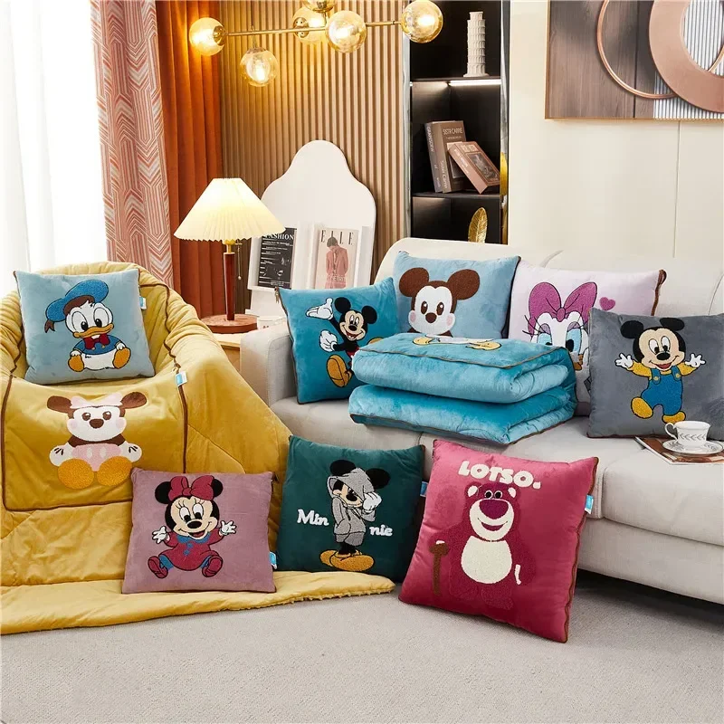 

Disney Mickey Mouse Four Seasons Thick Plush Blanket Pillow Quilt Dual-purpose Blanket Gift For Children Adults Office Sleeping