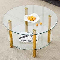 Table basse moderne à 2 niveaux en verre avec pieds en métal doré, robuste, spacieuse, minimaliste, meubles de luxe pour salon 2