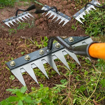 Weeding Hoe Iron Rake Garden Rake Metal Carbon Steel Tooth Nail Rake Weeding Loose Soil Agricultural Tool for Sturdy Dethatching