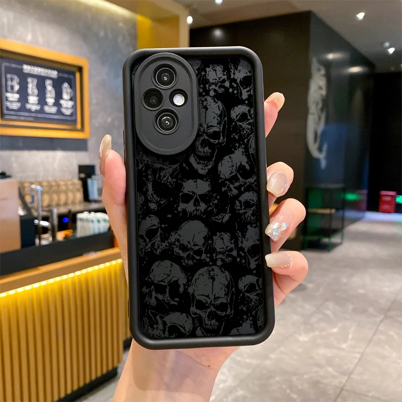 Black Art Flower Skull Horror Soft Silicone Phone Case Cover