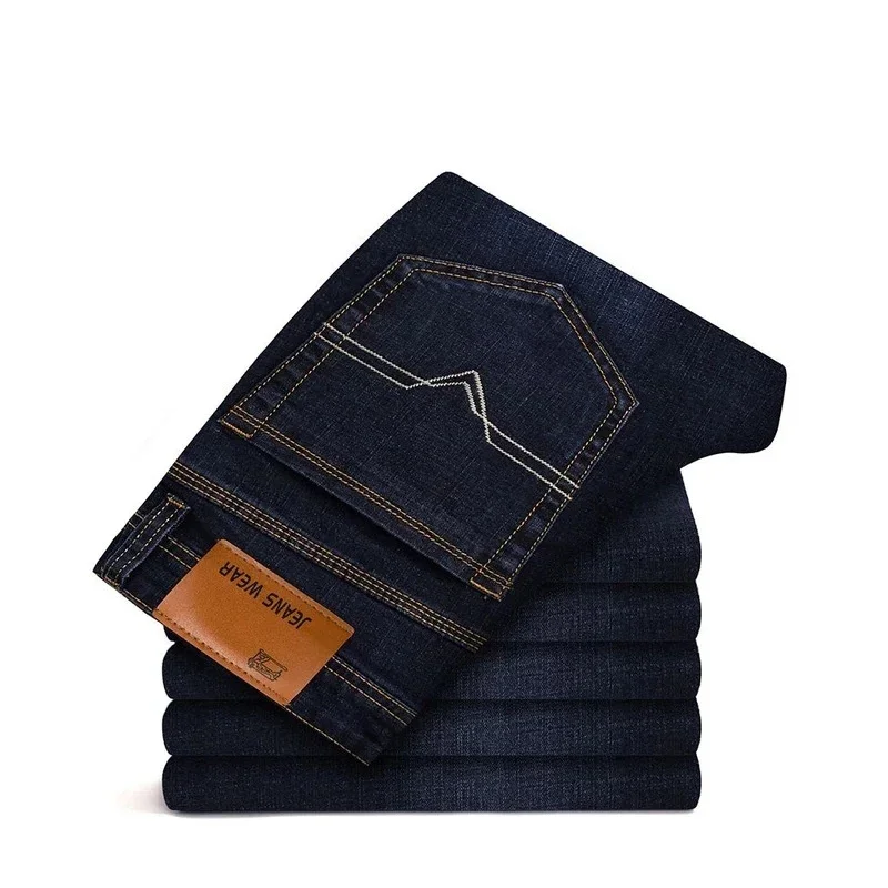 

2024 New Men's Stretch Regular Fit Jeans Business Casual Classic Style Fashion Denim Trousers Male Black Blue Pants 28-40
