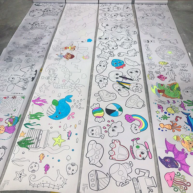 300X30cm Portable Children Drawing Roll Poster Child Graffiti Scroll Puzzle DIY Coloring Drawing Paper Long Scroll Kindergarten child mini hanging axis hand scroll painting calligraphy diy hanging axis batik gold foils half ripe xuan paper mounting axis