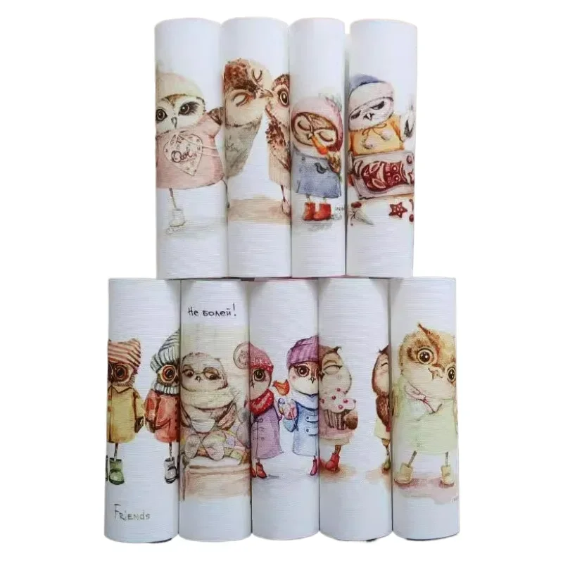 15X15cm Hand Drawn Owl Patchwork Cotton Canvas Fabric Cartoon DIY Sewing & Quilting Purse Book Cover Home Decoration Material