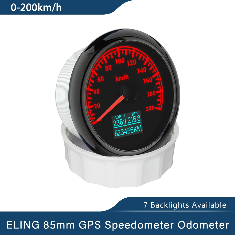 ELING Waterproof 85mm GPS Speedometer 0-60knots 0-120KM/H 0-160MPH Odometer with 7 Colors Backlight for Car Boat Motorcycle