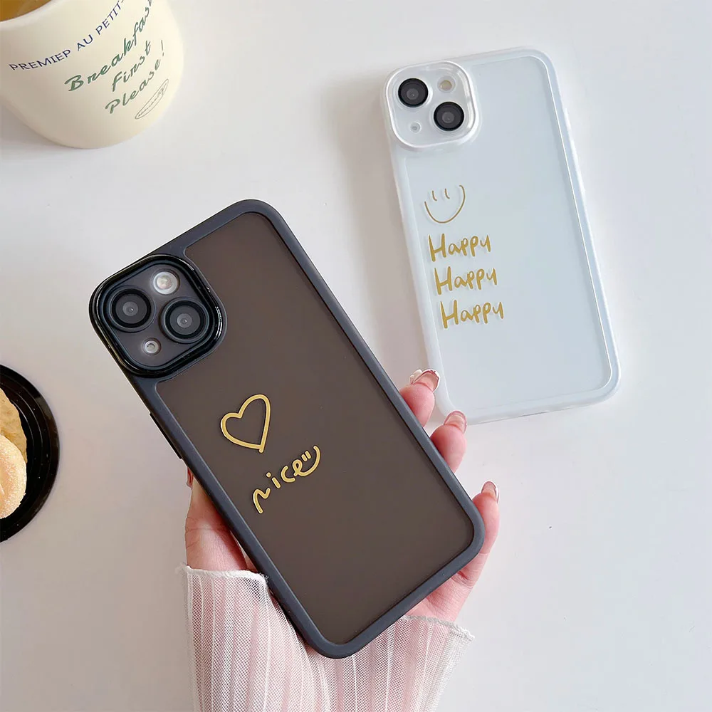 Elegante Semplice Golden Happy Smiley Nice Love Heart Custodia Per Telefono Per Iphone 14 13 12 11 Pro Max X Xs Xr 7 8 Bella Cover Antiurto