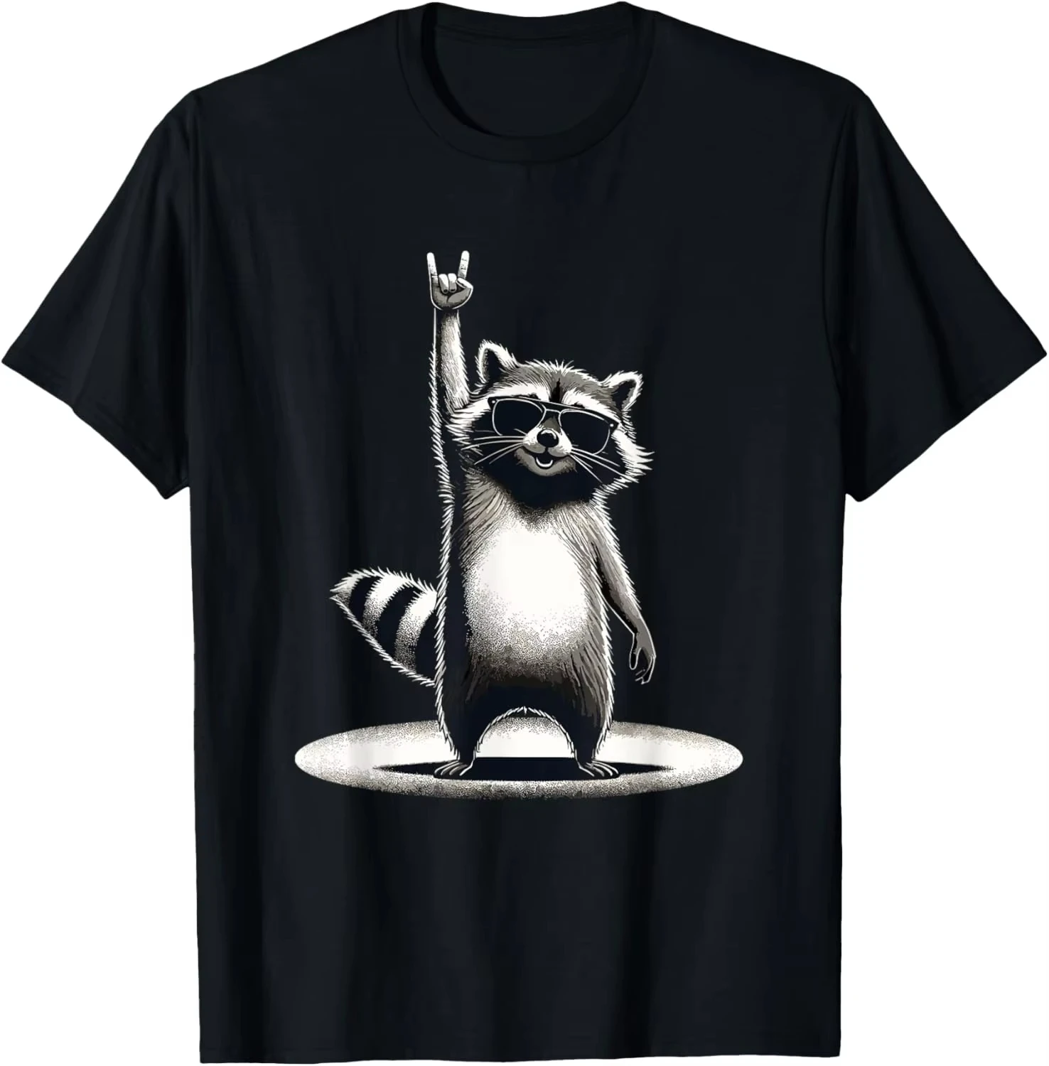 Retro Raccoon Rock Musik Geschenk Männer Kinder Frauen Lustiges Waschbär-T-Shirt Individuell bedruckte Grafik-T-Shirts Lustiges Shirt Camiseta – Detail 6