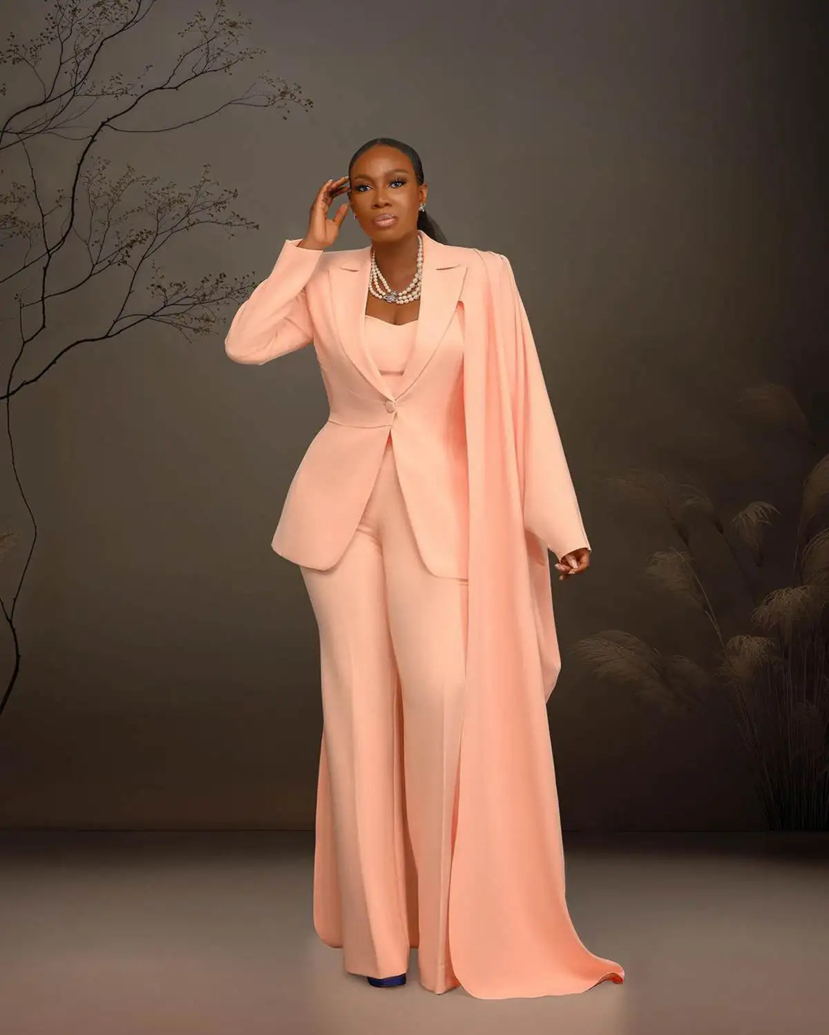 One Button Women Jacket Outfits 2 Pieces Elegant Full Sleeve Blazer Wide Legs Pants Made Party Dresses
