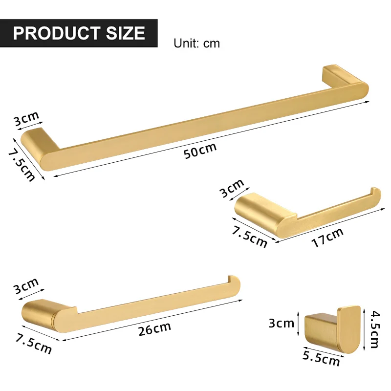Towel Rack Toilet Paper Holder Bathroom Accessories Sets 4 Wall Mounted Towel Bar Robe Hooks Stainless Steel Hardware Brushed Gold
