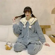 

Fashion All-match Sweet Coral Velvet Cute Home Wear Plus Velvet Thick Section To Keep Warm Autumn and Winter New Pajamas