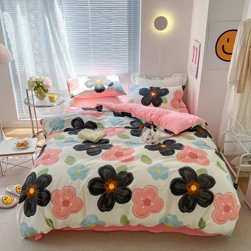 

Cartoon Geometric Comforter Bedding Sets Flowers Duvet Cover Set Winter Bedsheet Pillowcase Full Queen Size Bedlinen Bedspread