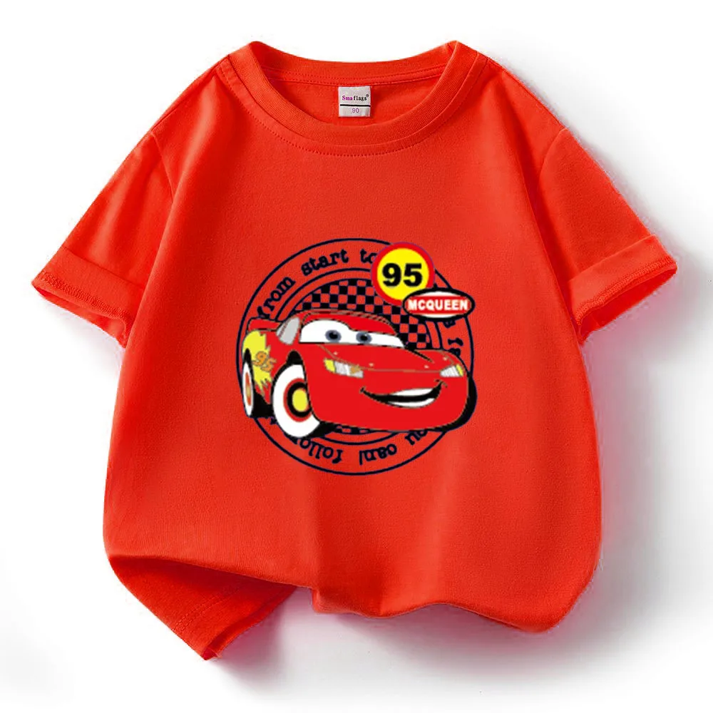 Disney co-branded McQueen Kids T-shirt Summer crew-neck cotton Boys Girls Handsome short-sleeved casual T-shirt Fashion T-shirt 5
