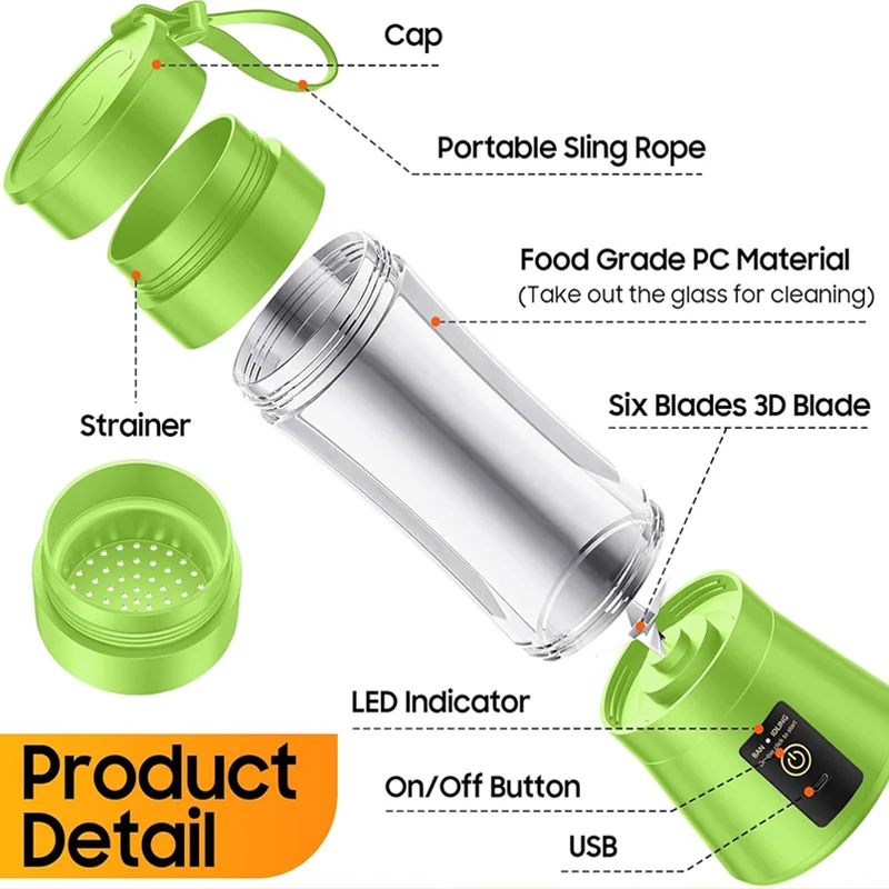 Portable Mini Blender Juice Maker USB Charging Residue Free Fresh Juice Healthy Milkshake Mini Juicer Suitable for Outdoor Use 2
