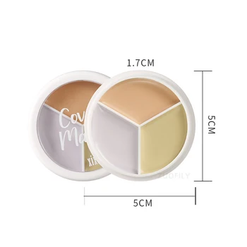 3-Color Concealer Palette Foundation Cream Full Coverage Suit for All Skin Face Makeup Cover Dark Circles Acne Pores Cream Base 6