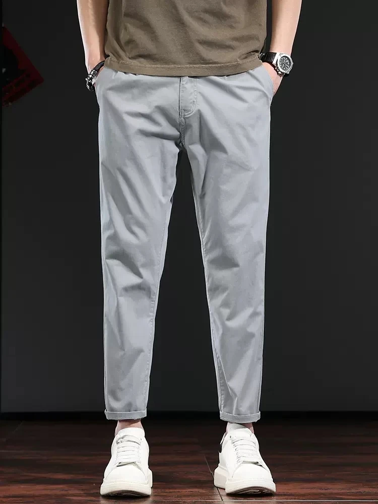 Summer Cotton Men's Ankle-Length Pants Korean Style Casual Pure Color Lightweight Trousers CP2293