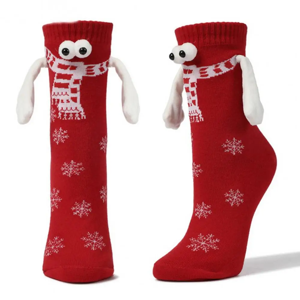 

Christmas Socks Christmas Magnetic Suction Couple Socks Snowflake Print Funny Big Eyes Cute Mid-tube Socks Funny for Couples