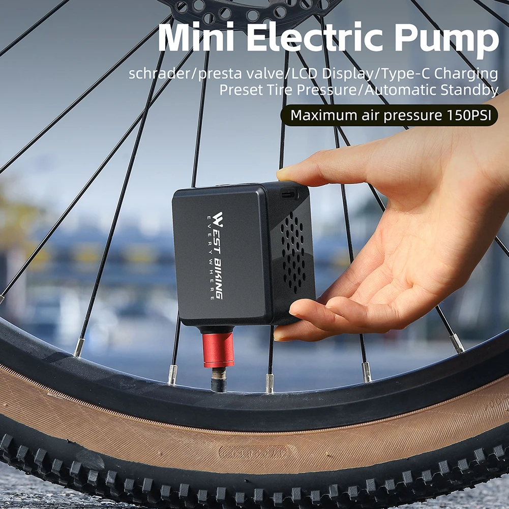 Electric Bicycle Pump LCD Display Mini Portable Inflator USB Charging Ultralight Cordless Pump Compact Air Pump Bike Accessories