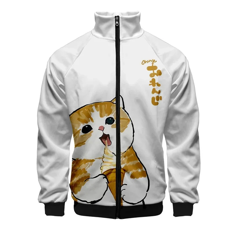 

New Cute Cat Pattern 3D Jacket Men Women Harajuku Hip Hop New White Hoodies Casual Stand Collar Zipper Sweatshirt Coat Clothing