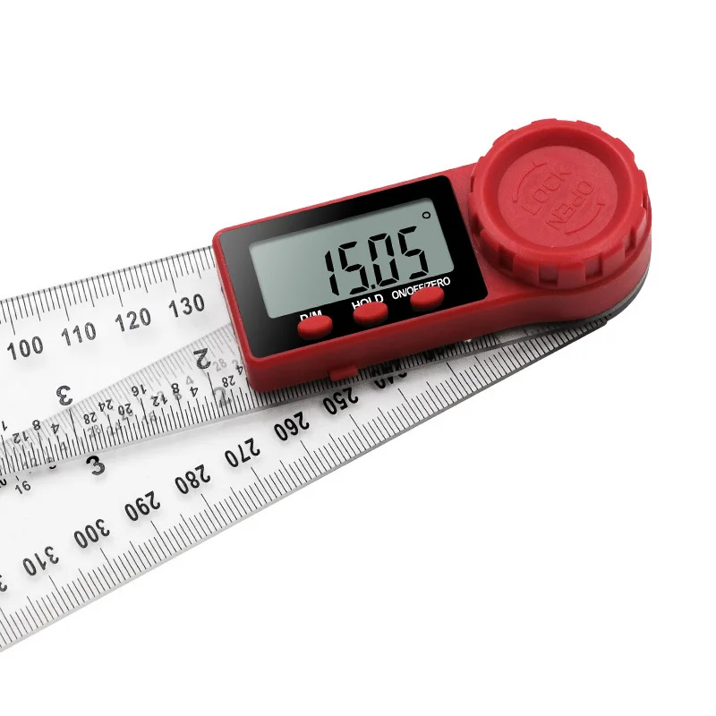50pcs Transparent Digital Display Angle Ruler 2 in 1 Protractor Caliper Digital Display Caliper Traveling Leveling Ruler